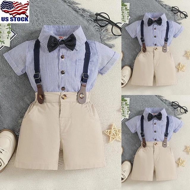 2PCs Newborn Baby Boys Gentleman Bow Short Sleeve Romper Shorts Outfits Clothes