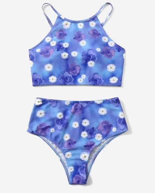Womens Size 10 Blue Tie Dye Floral Swimming Costume Bikini Swimsuit Swimwear M