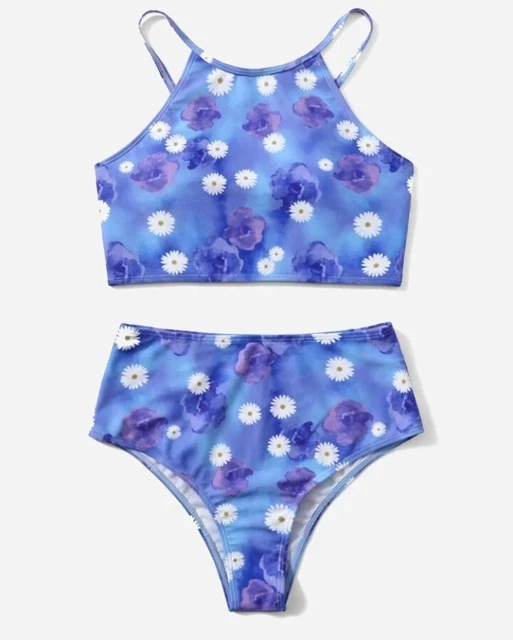 Womens Size 10 Blue Tie Dye Floral Swimming Costume Bikini Swimsuit Swimwear M