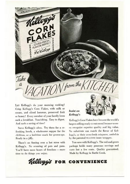 1935 KELLOGG'S Corn Flakes Cereal breakfast table Vintage Print Ad