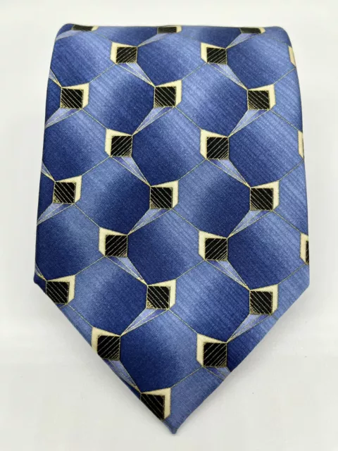 Meeting Street Tie-Royal Blue Black Gold Geometric Silk Necktie 58”X 4”