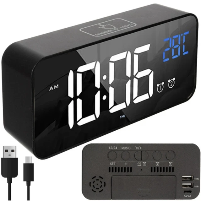 CSL Digitaler LED Wecker Mit Musik – 13 Wecktöne, Temperaturanzeige, Dimmbares Display, 2 Alarme – Inkl. Netzteil Und Akku