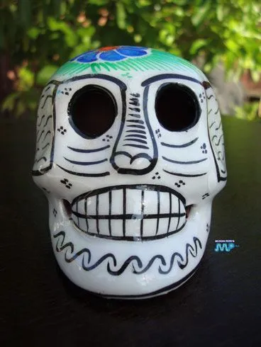 Ceramic Skull Glazed 3" Hand Painted Day of The Dead Art Decor Vibrant Mexico!!!