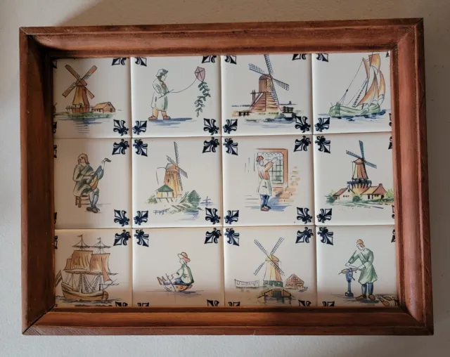 Vintage Dutch Delft Ceramic Tile Coasters, Lot of 12