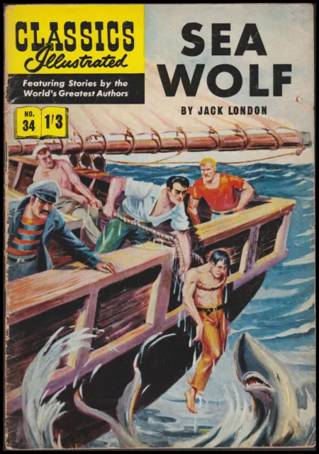 Vintage British Classics Illustrated:SEA WOLF/JACK LONDON No.34 HRN126 FN- 1stEd