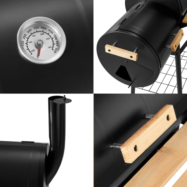 BBQ Holzkohlegrill Barbecue Smoker Grill Grillwagen Standgrill mit Thermometer 5