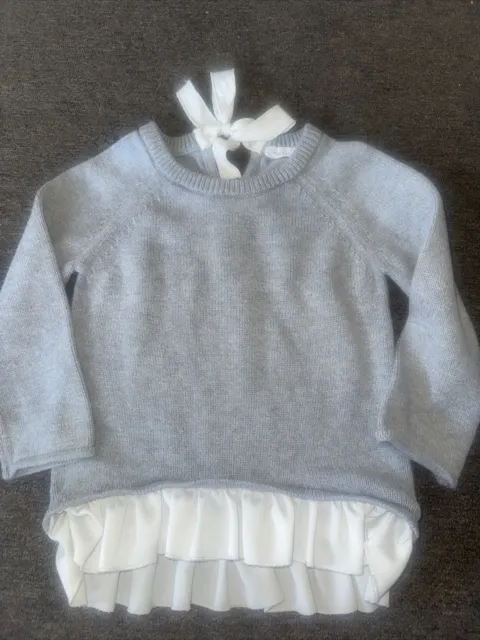 Jamie Kay Cotton Frill Knit Grey Pullover Jumper Size 3 EUC