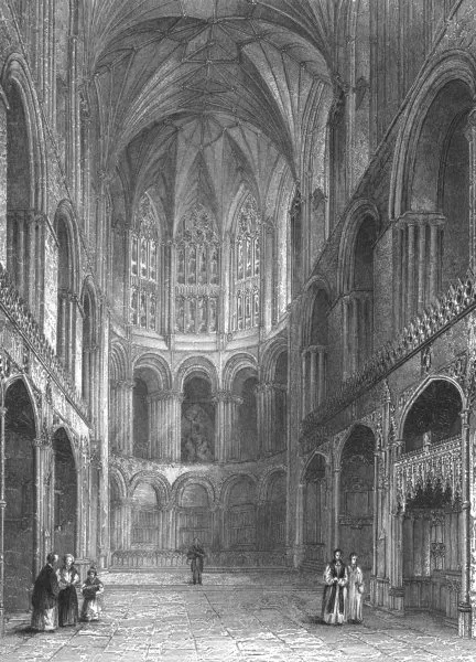 NORFOLK. Norwich Cathedral, East end of Choir c1842 old antique print picture