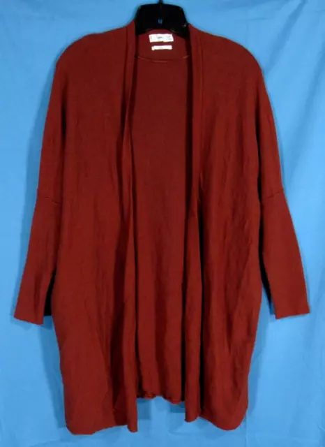 MNG Mango RUST BROWN Lightweight Knit LINEN BLEND Open-Front Sweater Cardigan M