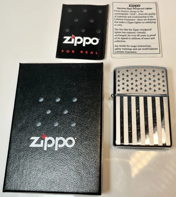 Zippo 2006 Polished Chrome American Flag Usa In Box Lighter Used (S427)