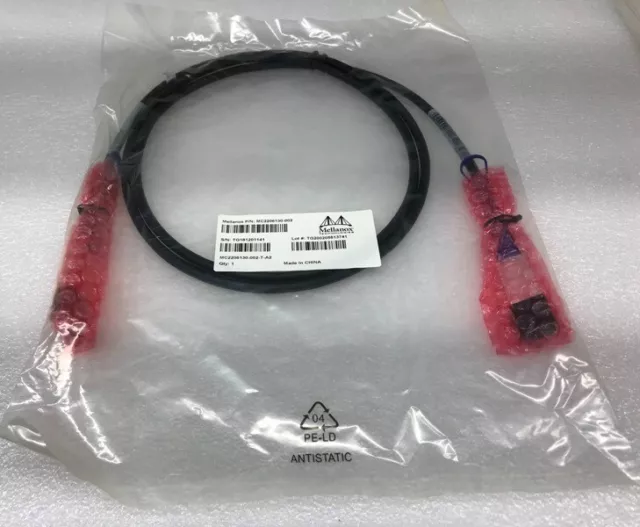 Lot of 2x Mellanox MC2206130-002 2 Meter QSFP 40Gb/s Passive Copper Cable