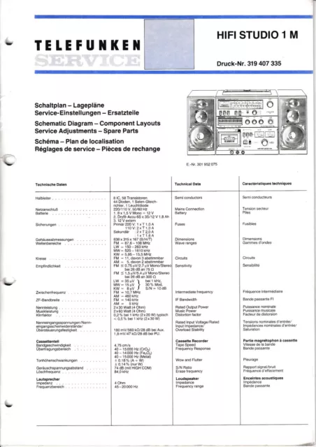 Service Manual-Anleitung für Telefunken HiFi Studio 1 M