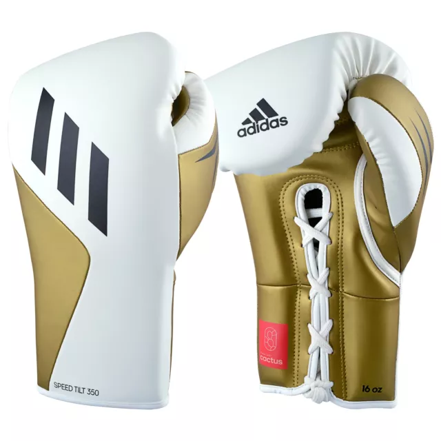 Adidas Speed TILT 350 Pro Training Boxing Gloves Cactus Leather Lace-Up White/Go