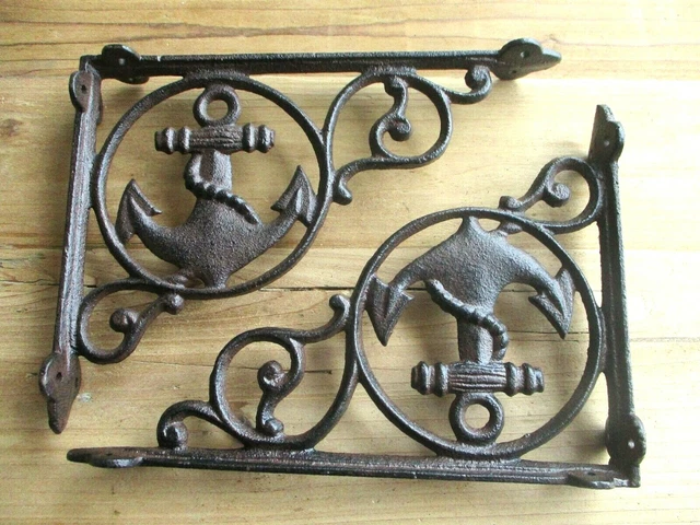 2 Cast Iron Boat Anchor Brackets Corbels Braces Wall Shelf Bracket Nautical Boat