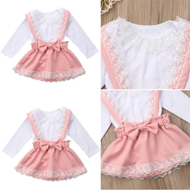 Floral Long Sleeve Tops Skirt Strap Dress Outfits Clothes for Toddler Baby Girls