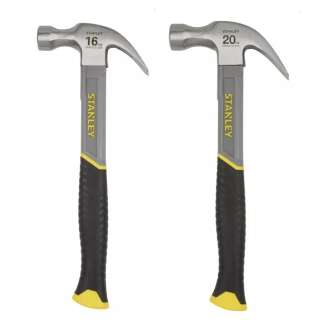 Stanley Soft Grip Curved Claw Nail Hammer Fibreglass Shaft 570g 20oz 450g 16oz