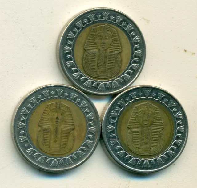 3 DIFFERENT BI-METAL 1 POUND COINS w/ KING TUT from EGYPT (2007, 2008 & 2010)
