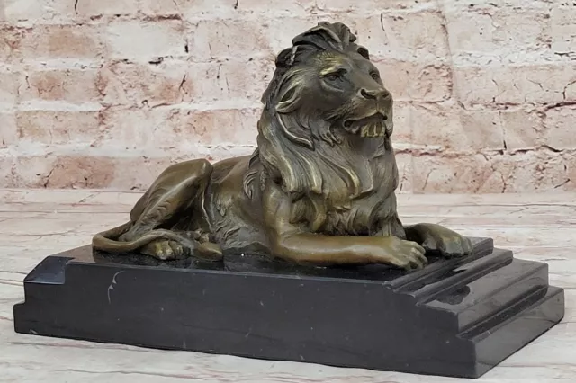 Vintage Style bronze Sitting lion sculpture lost wax 10 inches long Hot Cast Art