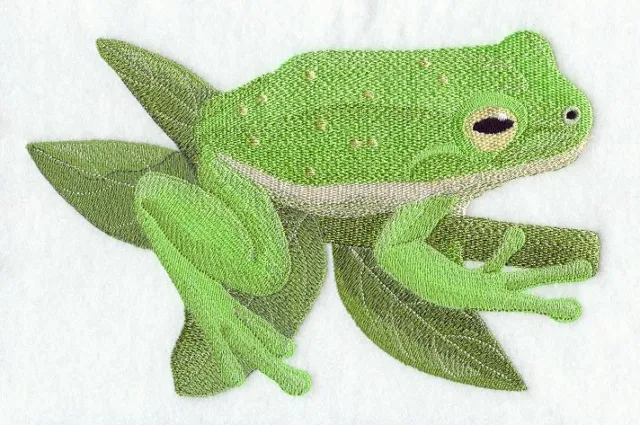 Embroidered Long-Sleeved T-Shirt - Green Tree Frog D1788 Size S - XXL