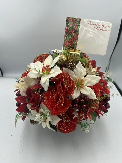 Quality Artificial Christmas  Arrangement Grave vase / Memorial / Crem Pot Red