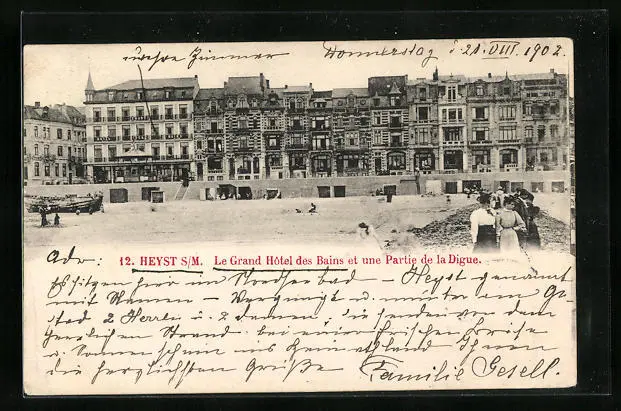 CPA Heyst-sur-Mer, Le Grand Hôtel des Bains et une Partie de la Digue 1902