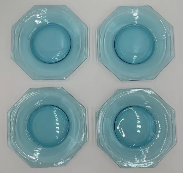 Hazel Atlas Set of 4 Capri Blue Octagonal Turquoise Glass 7” Salad Plates EUC