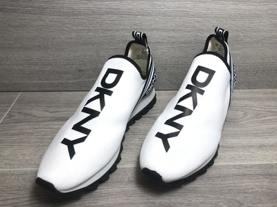 DKNY JAYLA Slip On Scarpe da Ginnastica-Bianco/Nero-UK 4.5 Nuovo di Zecca 