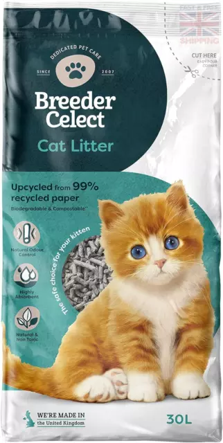 Breeder Celect Recycled Paper Cat Litter, 30L Pack of 1