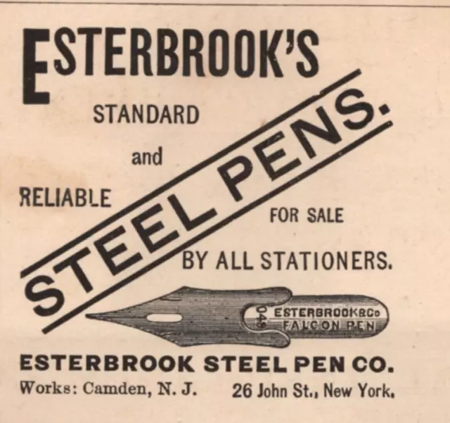 1880s Esterbrook's Steel Pens Nibs Tip New York Print Ad 2.5x2 inch