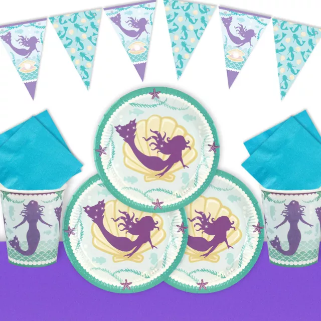 MERMAID Essentials Party Pack, mermaid plates, cups bunting