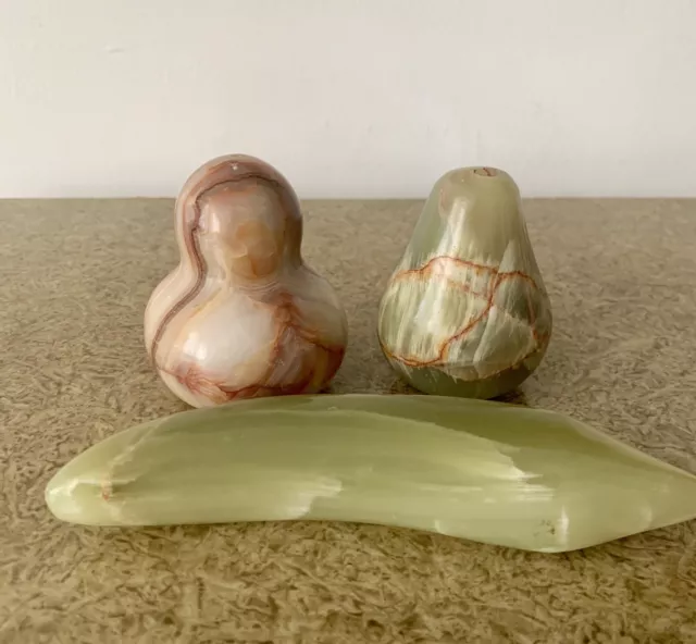 Vintage Carved Marble Alabaster Stone Fruit Banana, Pear 3 Pcs