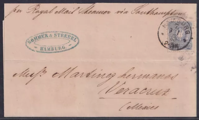 63871) HAMBURG 1880 Mi.-Nr. 42a auf Brief nach VERACRUZ MEXICO