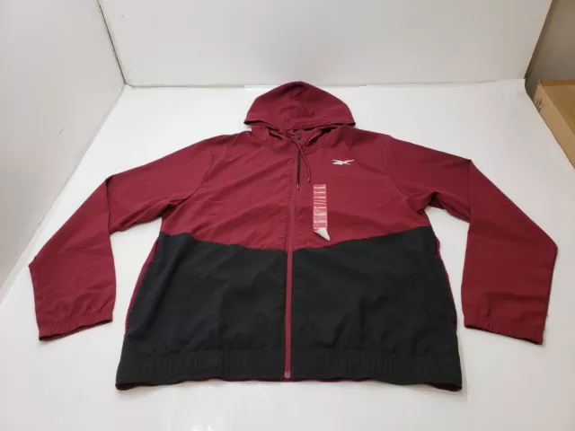 Reebok Mens Jacket Full Zip Hooded Training Woven Color Block Red Size XL NWT