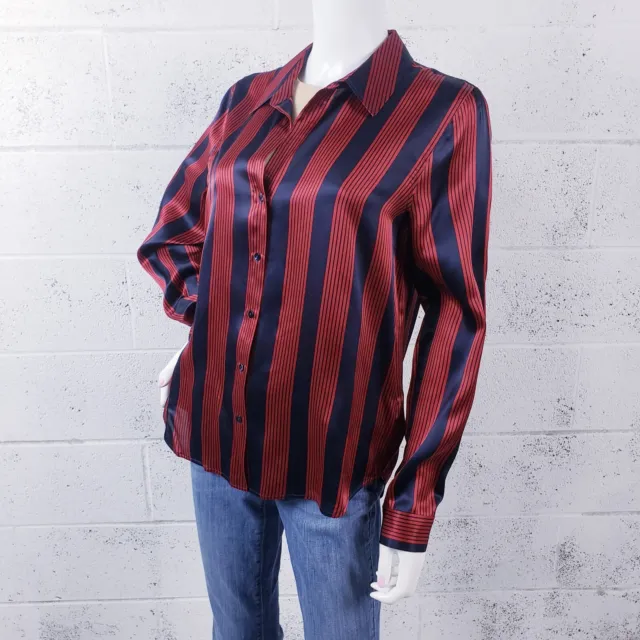 L'Agence Tyler Long Sleeve Button Front Silk Blouse Red Stripe Women's Medium
