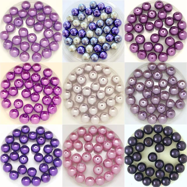 Glass Pearls - shades of Purple, choose colour & size, round pearl beads craft