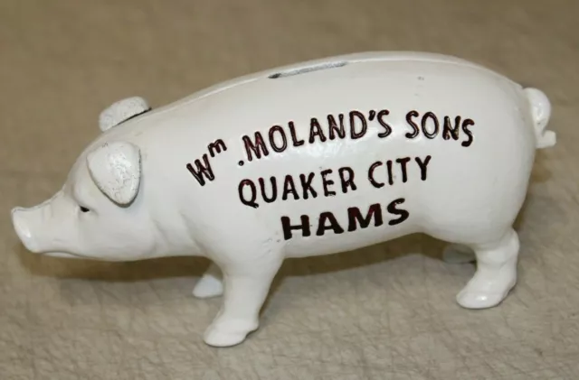 Wm. Moland's Sons Quaker City Hams Advertising Piggy Bank Heavy Cast Iron Pig