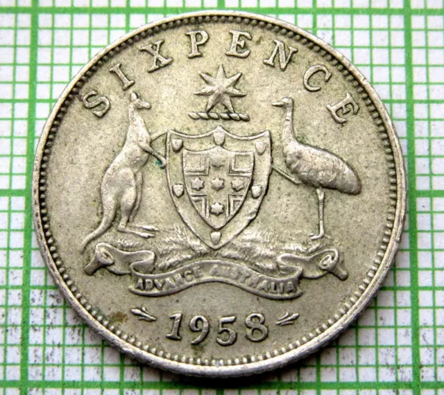 Australia Elizabeth Ii 1958 Sixpence 6 Pence, Silver High Grade Patina