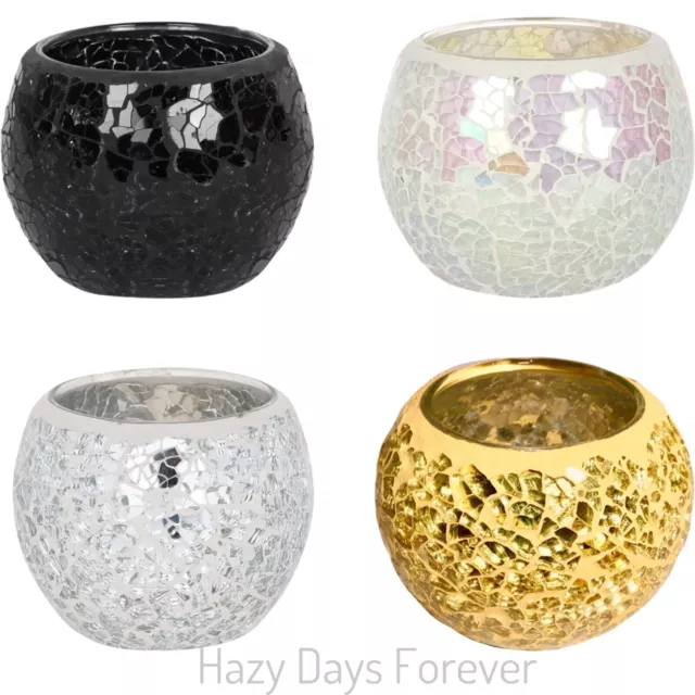 MOSAIC Tea Light Holder CRACKLE GLASS CANDLE HOLDER smashed effect globe