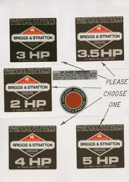 Briggs & Stratton Black Vintage Minibike Repro Engine Decals