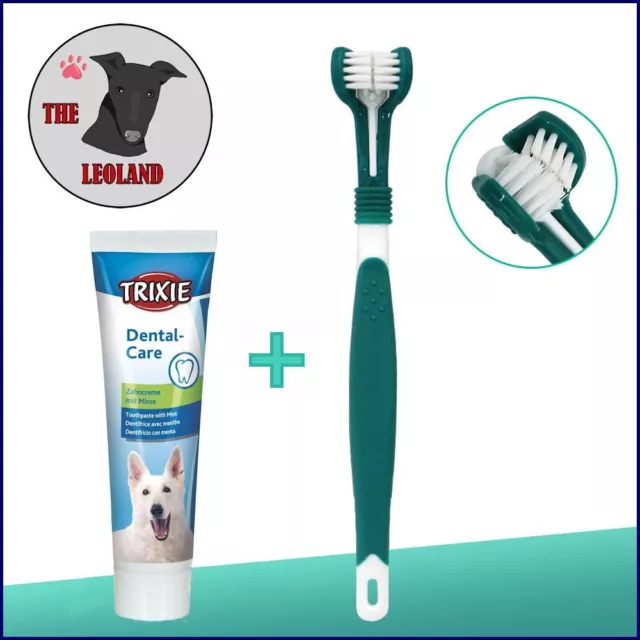Dog cleaning TOOTHBRUSH triple sided TOOTHPASTE Trixie 100g Dental care No stain