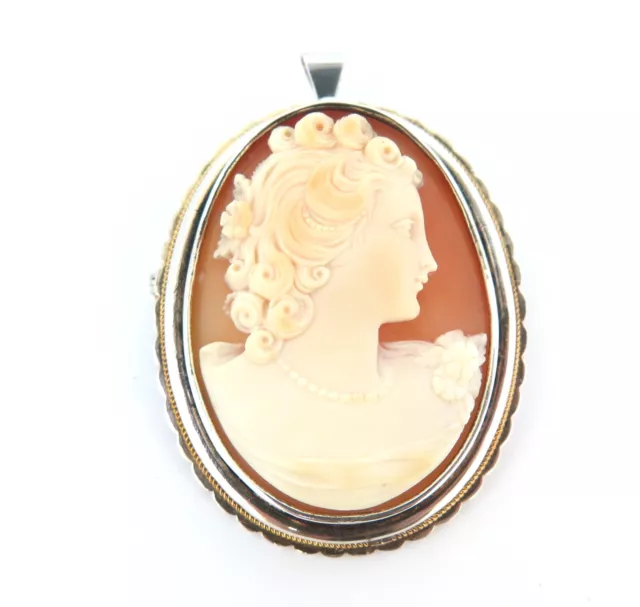 Vintage Sterling Silver & Gold Twisted Wire Cameo Portrait Brooch/ Pendant 16.8g