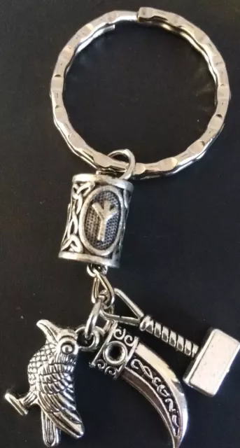 Wikinger Schlüsselring Nordische Rune Geschenk für ihn Rabe Thors Hammer Trinkhorn Mann