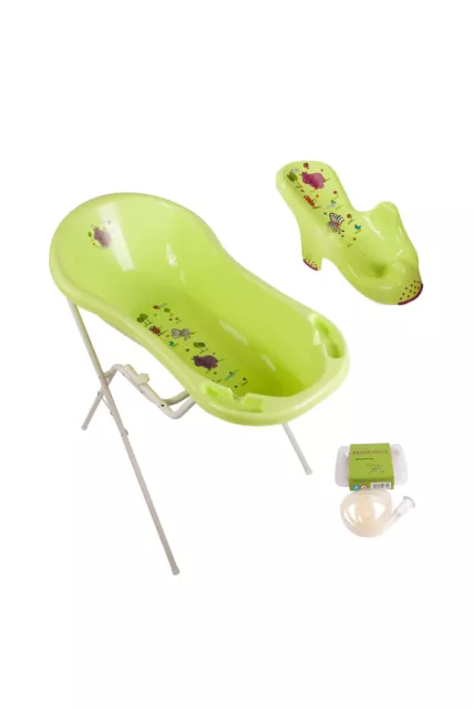 Hippo grün Baby Badewanne XXL 100 cm mit Stöpsel + Badewannenständer + Badesitz