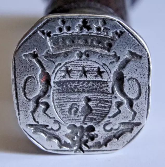 Sceau Cachet A Cire Matrice En Argent A Decor D'armoiries Xviii Xix-