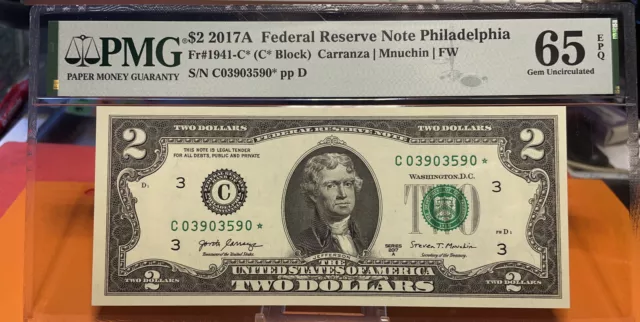 Wow 2017A* Philadelphia* $2 Frn Star (C* Block) Pmg 65. Epq Gem Uncirculated