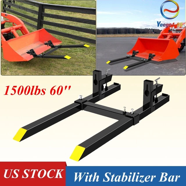 1500lbs 60'' Tractor Pallet Forks Clamp Skidsteer Loader Fork W/ Stabilizer Bar