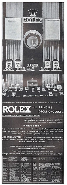 PUBBLICITA 1935 ROLEX Principe Degli Orologi Ronchi Milano