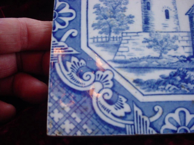1870 Minton & Hollins hand painted landscape tile castle scene 6"X6" 6