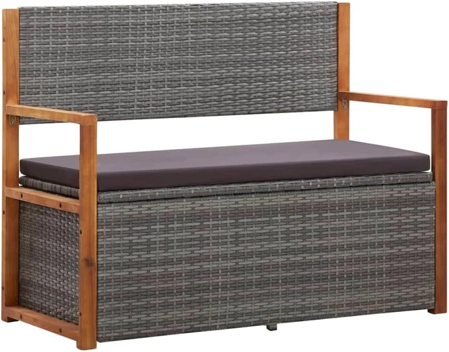 VidaXL – Banc De Rangement En Bois D'acacia Massif – 120 Cm – Avec Coussin – Idéal Jardin, Entrée Ou Couloir