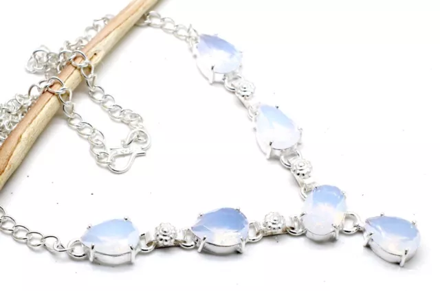 925 Sterling Silver Opalite Gemstone Handmade Jewelry Necklace Size-17-18